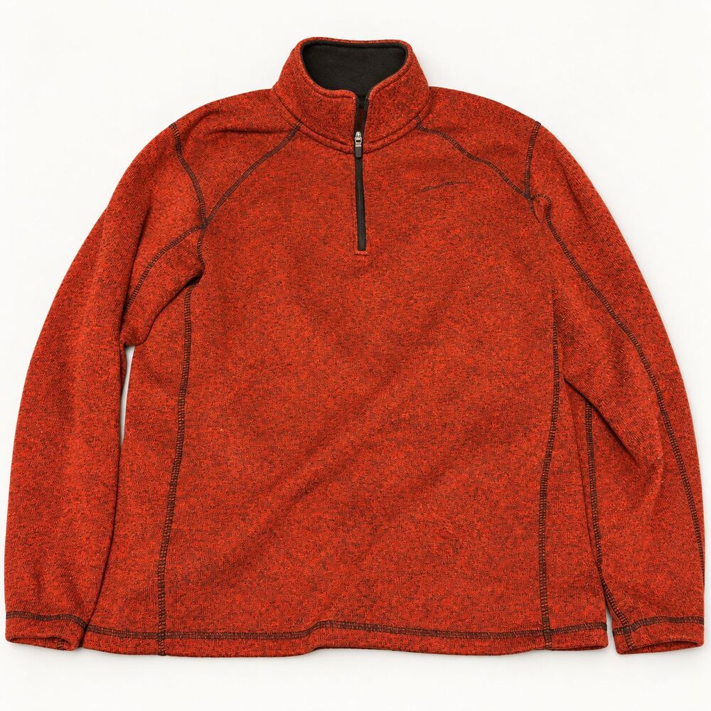 Eddie Bauer Men's XL Red Orange Heather Quarter Zip Fleece Pullover 100% Poly
